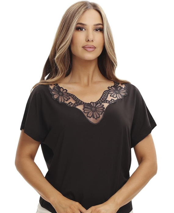 Blusa donna Sawa marrone Emili in viscosa con scollo a V ricamato Comfort