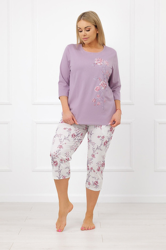 Italian Fashion Karilla Pigiama donna 100% cotone 3/4 fiori lilla