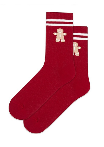 U04.N56 Calzini di Natale Gatta - calzini unisex in cotone con motivo natalizio, modello 997 rosso