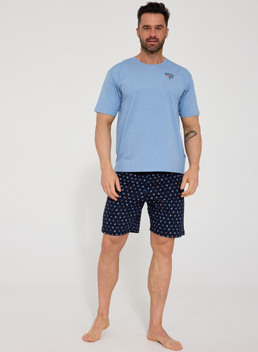 Pigiama da uomo Sport 326/203 Cornette blu - pigiama estivo da uomo in cotone, maniche corte, pantaloncini, stile sportivo e massimo comfort