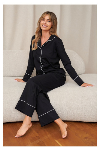 Pigiama donna Doctor Nap 7527 Noir 100% cotone, aperta, lunga