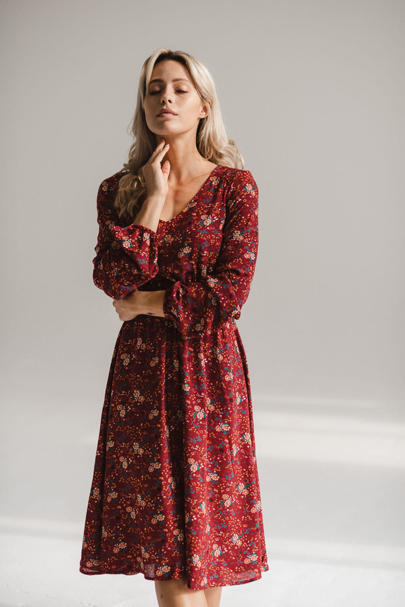 Lovely Dress Vestito midi per la maternità e l'allattamento di Milk&Love - marrone a fiori, manica lunga