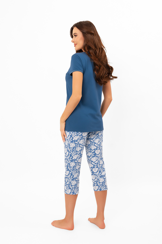 Pigiama da donna Boma - manica corta, pantaloni 3/4, cotone Moda italiana - jeans/stampa