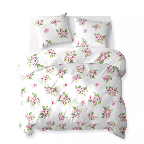 5766 A Cotton Bloom Detexpol biancheria da letto bianca con fiori rosa - 100% cotone, reversibile, produzione polacca