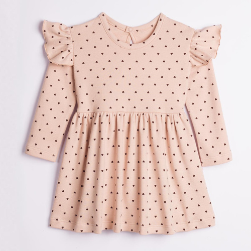 226166 Nicol HANIA Vestito bambina 100% cotone beige con cuoricini