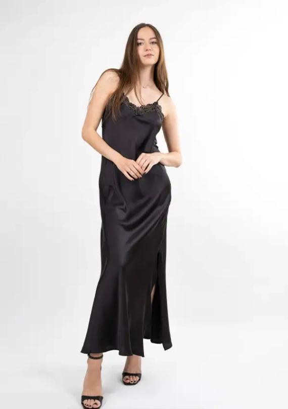 Rut raso slip lungo nero Dkaren | elegante senza spalline notte slip