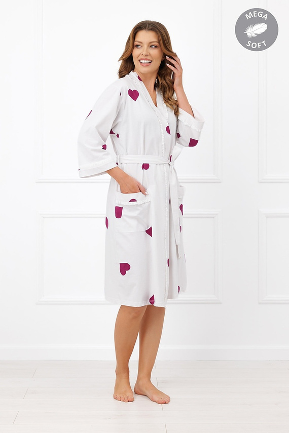 Italian Fashion Kioga Accappatoio donna Mega Soft ecru con cuori manica 3/4