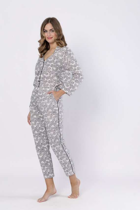 1609 Bronia Leveza pigiama nero - classico, abbottonato, manica lunga