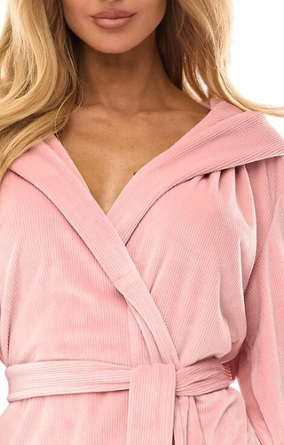 2509 Accappatoio da donna L&L Luna corto con cappuccio rosa cipria - comodo e leggero