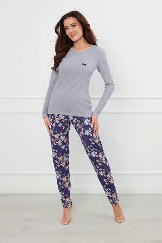 Pulia Pigiama da donna a maniche lunghe, pantaloni lunghi Moda italiana - melange/stampa