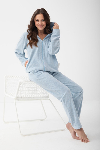 Tuta 1308 Luna in Velluto da Donna con Cappuccio in Cotone Comfort - blu