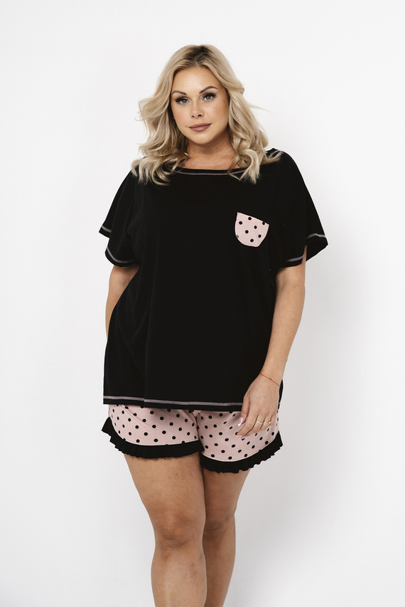 Buscato Pigiama da donna a maniche corte, pantaloncini Moda Italiana- stampa/nero