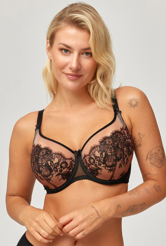 Reggiseno Sara Azal Semi Soft Nero in Pizzo, Mezza Coppa con Ferretto