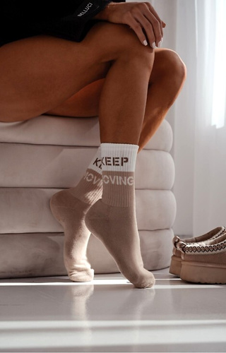 0071-008 Calze da donna Unique Milena beige - mezza spugna, cotone, calde e confortevoli