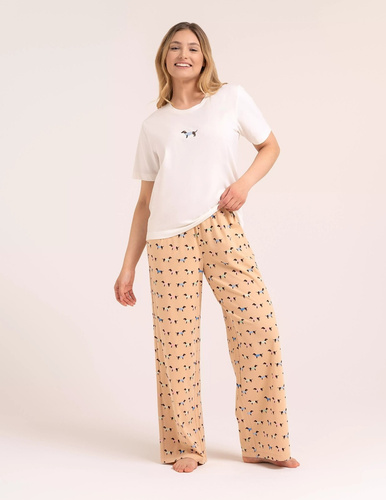 Pigiama donna Moraj PDD4300-022 ecru in cotone con pantaloni lunghi