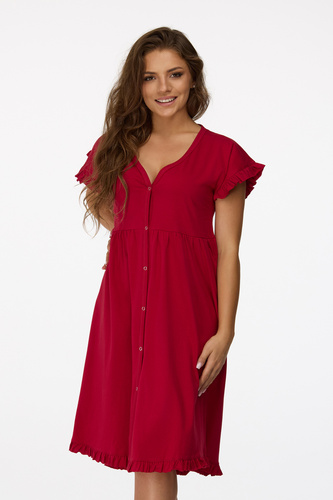 no. 22 Camicia da notte per la gravidanza Senizo maroon 100% cotone, manica corta, allattamento con bottone