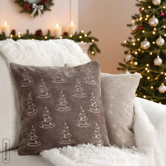 Federa natalizia Eurofirany Chp 298 45x45 in chenille con ricamo 300 g/m² beige scuro