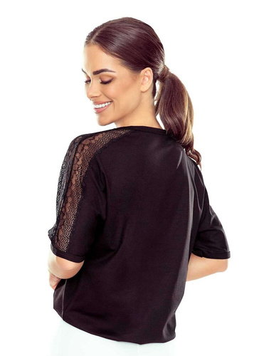 Elegante blusa da donna Atila 3/4 Eldar nera| Inserti in pizzo, viscosa elasticizzata, maniche al gomito | Perfetta per ogni occasione