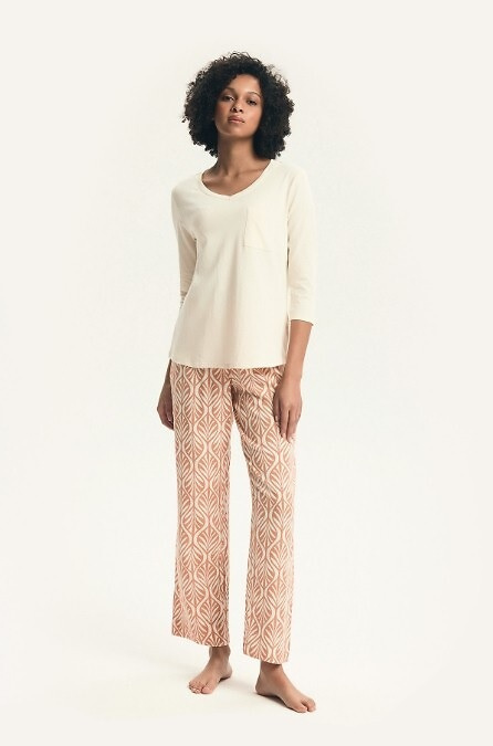 Pigiama donna 43671 Denise 3/4 Henderson - cotone, viscosa, pantaloni a fantasia, scollatura a palloncino