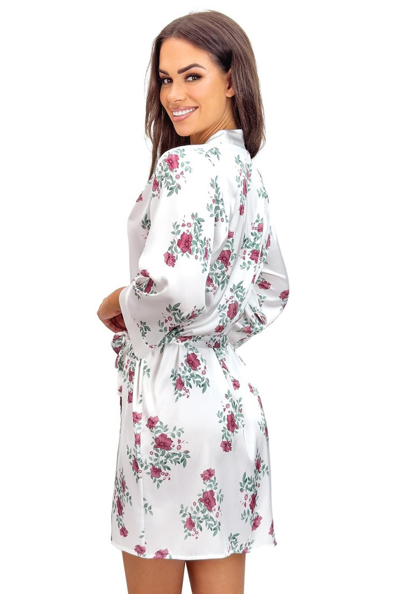 Accappatoio corto Julia ecru donna – satin, stampa floreale, cintura in vita