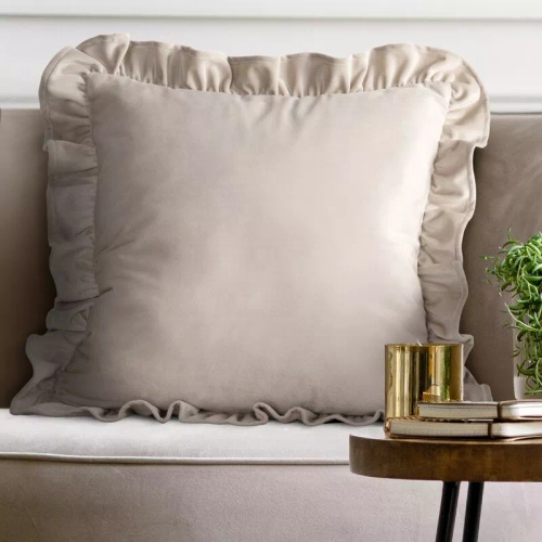 Copricuscino Brenda 45x45 verde salvia velluto volant beige