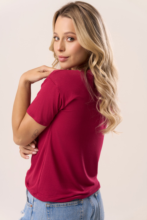 Serina Blouse Babell bordeaux - viscosa, manica corta, scollatura a V | elegante e confortevole