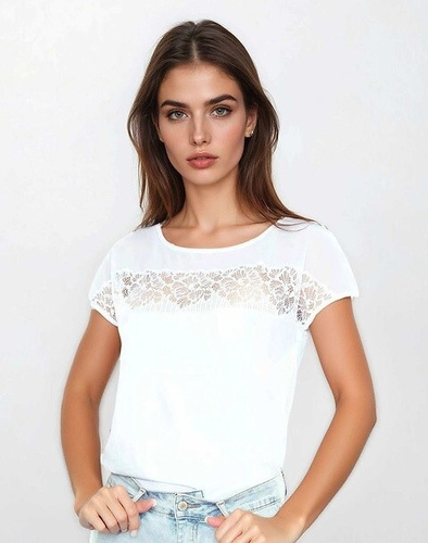 Camicetta elegante da donna Trisha Eldar bianca| Viscosa elastica + rete di tulle e pizzo floreale | Per l'ufficio, la sera e le occasioni speciali
