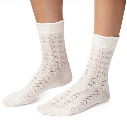 Steven 205 – calzini donna traforati in cotone ecru 002