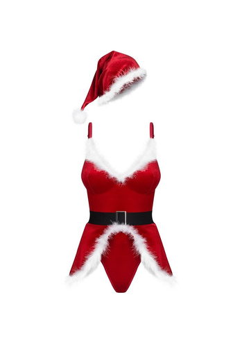 Obsessive Hot Santa Body rosso da Mikołajki con cintura e cappello