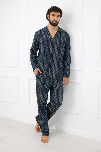 Pigiama uomo Gordo - cotone classico, polo e pantaloni con tasche Italian Fashion - melange