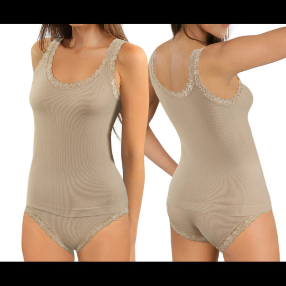 Canotta donna Sesto Senso 6109 pizzo senza cuciture elastica sabia