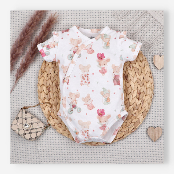 Body neonato Nini Little Mouse cotone biologico incrociato manica corta delicato