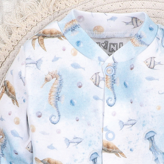 ABN-5454 Sea Of Joy Nini baby kaftan - cotone organico, chiusura con bottoni a pressione