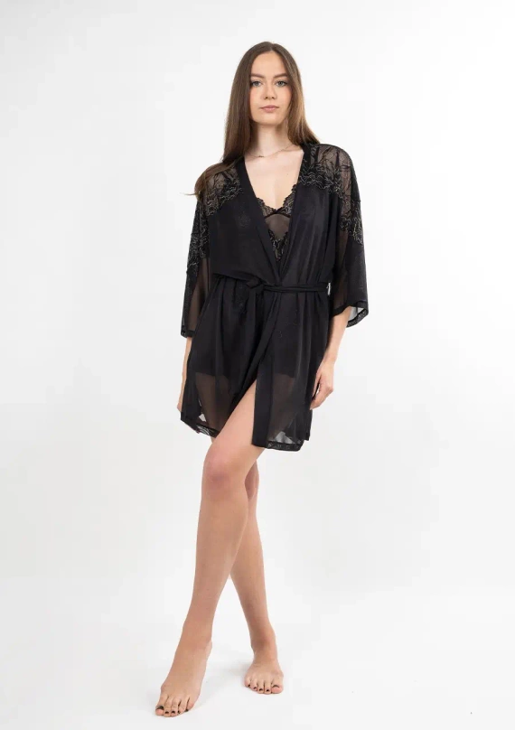 Zora chemise in tulle nero Dkaren | elegante vestaglia da donna in tulle