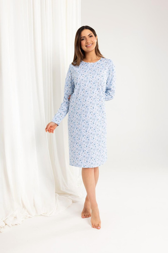 164 Camicia da notte Regina blu - manica lunga, taglio classico, comfort per le notti fredde
