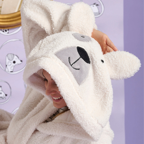 Igrid Vestaglia da donna Sorbetto - bianca, soffice con cappuccio di orsacchiotto