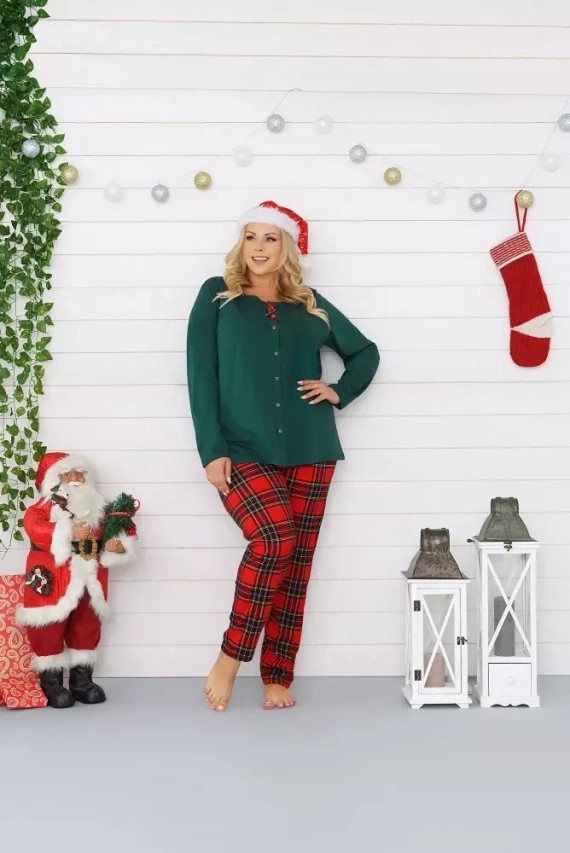 Pigiama da donna Zorza a maniche lunghe, pantaloni Moda Italiana - verde/stampa