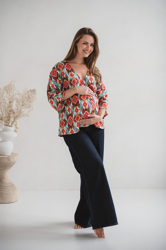 Blusa premaman Bahama Mama Milk&Love con stampa boho - viscosa, manica 3/4, oversize