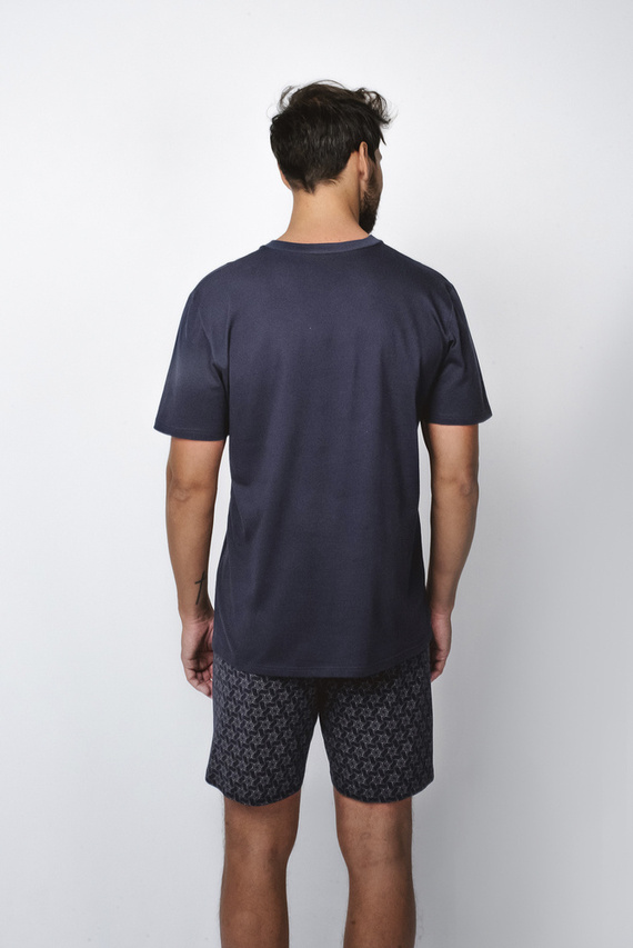 Diaz Pigiama da uomo a maniche corte, pantaloncini Moda italiana - blu navy/stampa