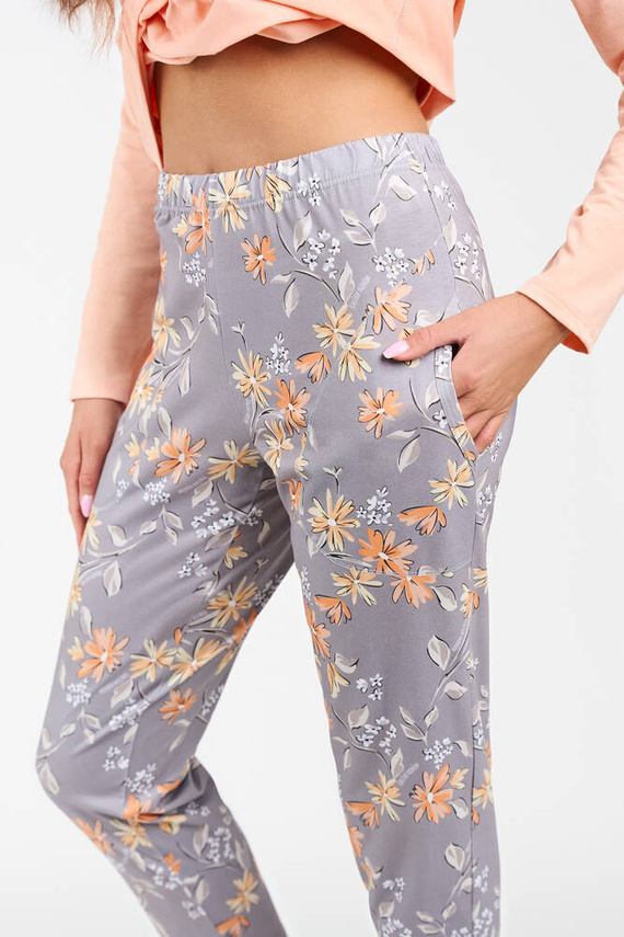 Kasali Pigiama e pantaloni a maniche lunghe da donna Moda italiana - salmone/stampa