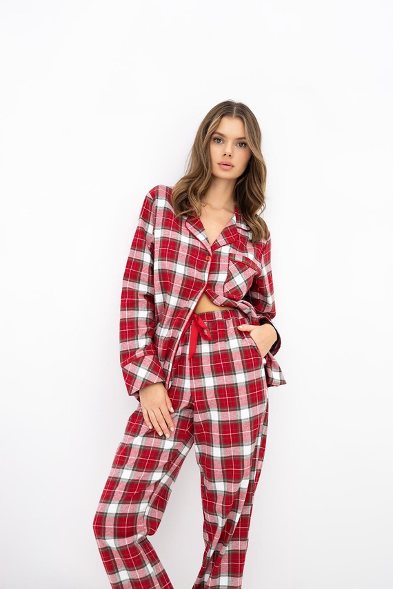 Sensis Yulie Pigiama Donna in Flanella 100% Cotone Rosso a Quadri