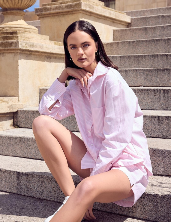 Pigiama donna Sensis Bellina rosa in cotone con bottoni e tasche
