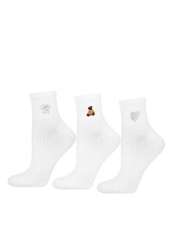 Calze da donna Moraj CSL200-136 in cotone a coste con ricamo ecru