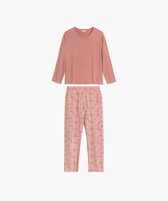 Pigiama donna NLP-501 Atlantic rosa-verde - 100% cotone effetto pesca, manica lunga, pantaloni con tasche | Calore e comfort Premium