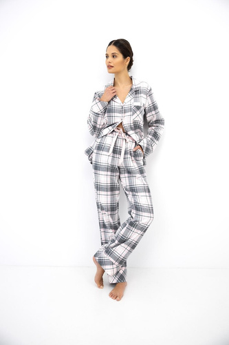 Pigiama donna Sensis Monroe con apertura, 100% cotone interlock, motivo fiocchi di neve