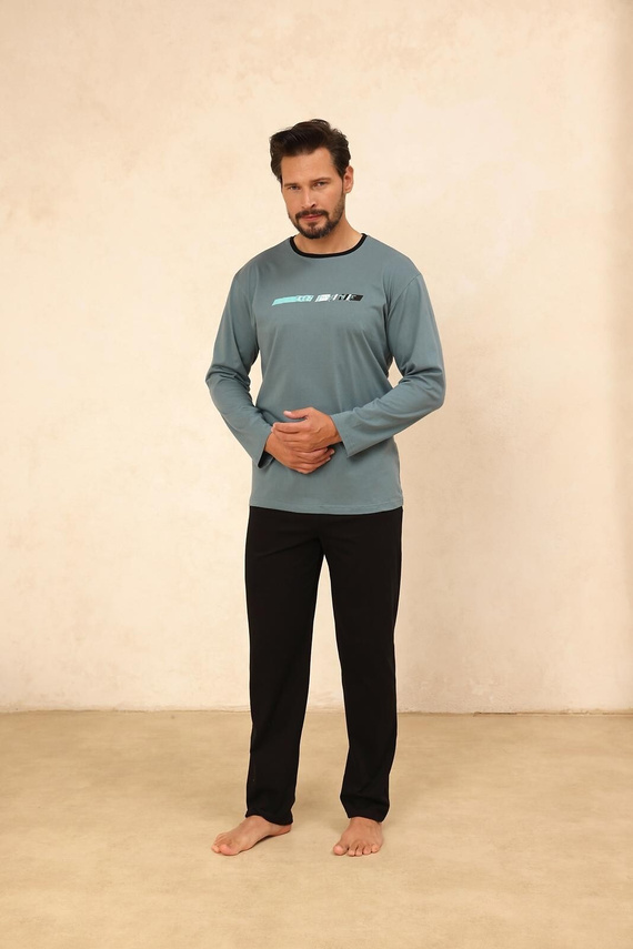 Regina 494 verde - pigiama da uomo in cotone a maniche lunghe, taglio classico