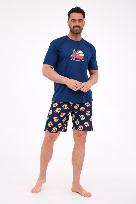 326/291 Pigiama da uomo Teddy 4 Cornette - Natale, blu navy, cotone, manica corta