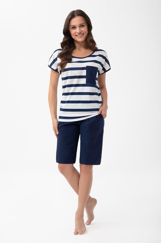 Pigiama donna Luna 1302 in cotone a righe con pantaloni al ginocchio