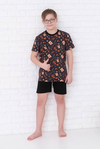 Pigiama Western Boys a maniche corte, pantaloni Italian Fashion- grafite/nero