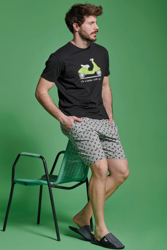 Pigiama corto Sorbetto Kenny uomo - cotone con stampa scooter, nero